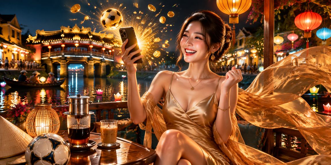 Người yêu bóng đá xem kèo và nhận voucher cá cược tại quán cà phê Hội An